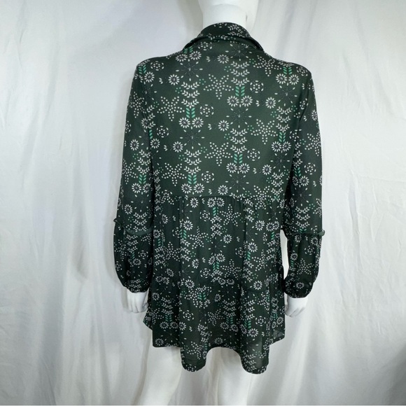 Style & Co Green Floral Tiered Bishop Sleeve Mesh Tunic Blouse - Picture 3 of 6
